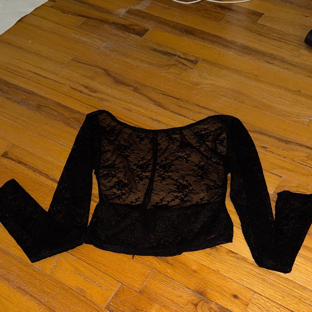 Black lace long sleeve with open back